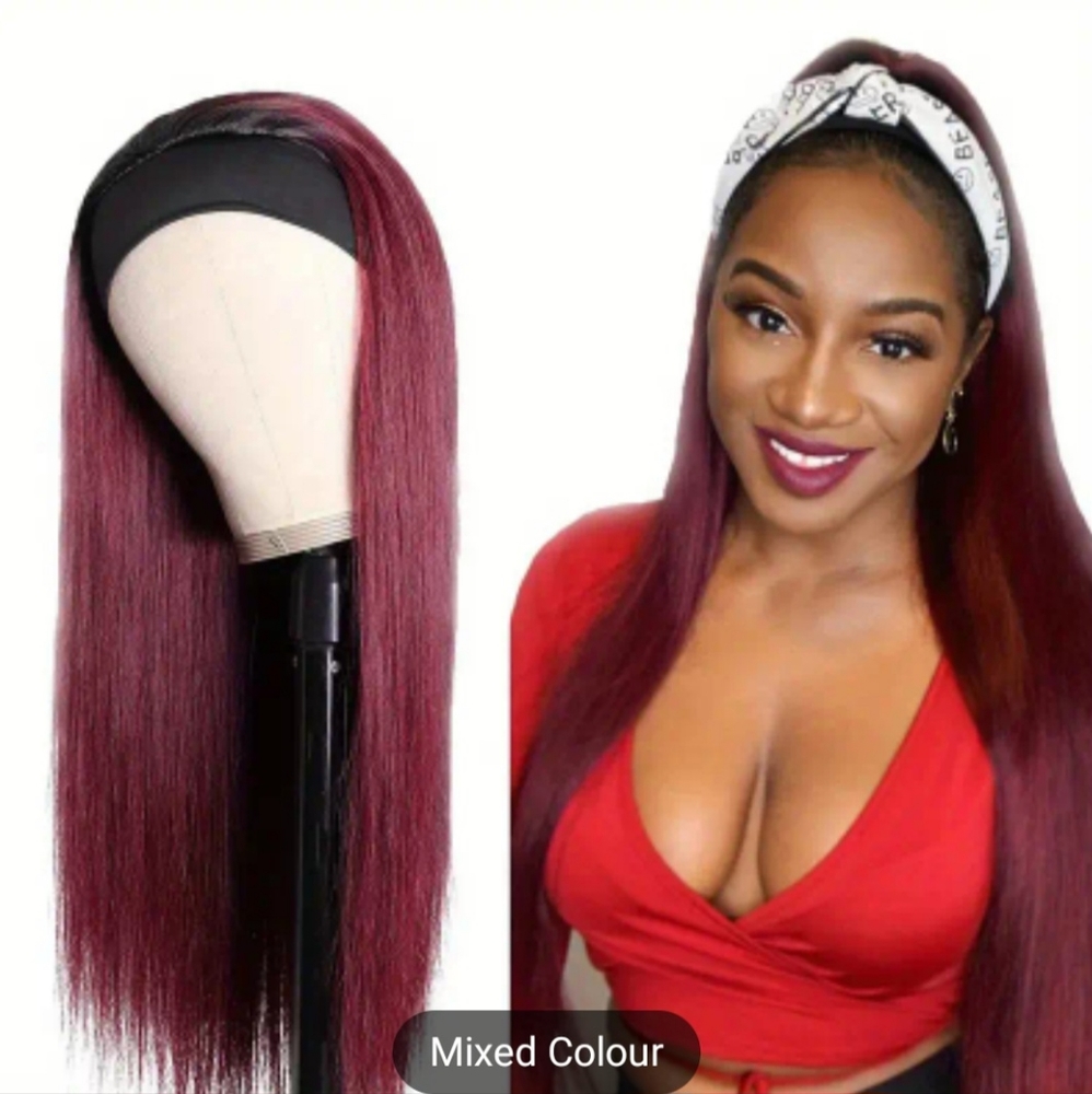 Burgundy Headband Human Wig 18 inches